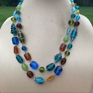 Artisan made bright multicolored glass bead statement necklace bohemian unique